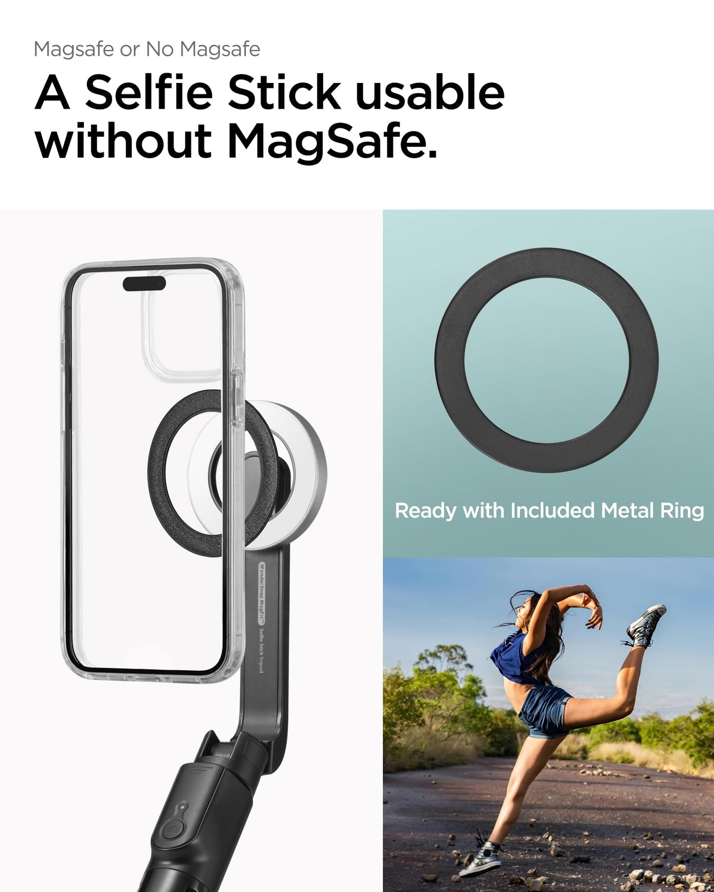 Spigen Selfie Stick Tripod Stand With Bluetooth Remote Control Shutter 47 Extendable Holder Compatible With Magsafe Iphone 17/16