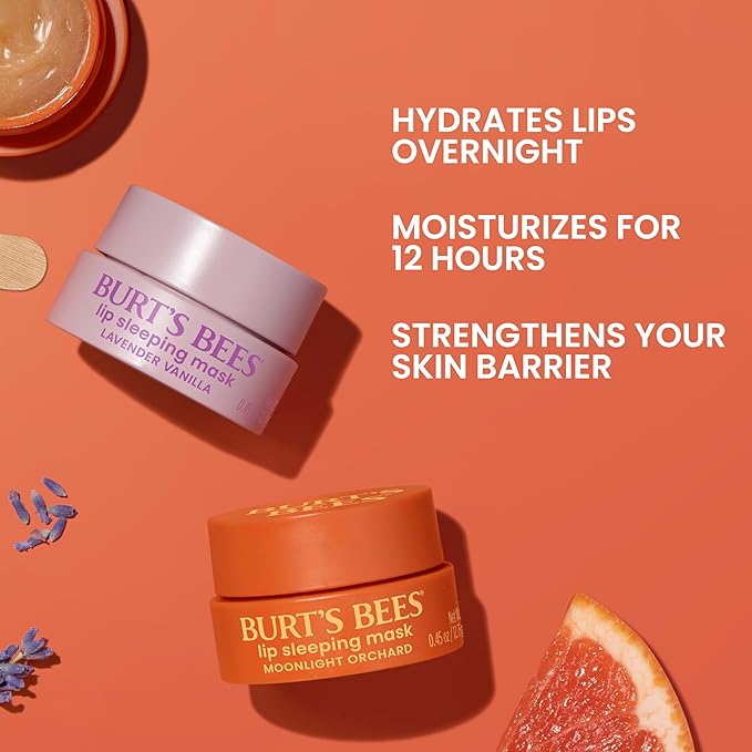 Burt’s Bees Stocking Stuffers, Lavender Vanilla Lip Sleeping Mask, With Hyaluronic Acid and Squalane Moisturizer To Instantly Hydrate Lips, Overnight Lip Mask, Lip Treatment Christmas Gifts, 0.45 oz.
