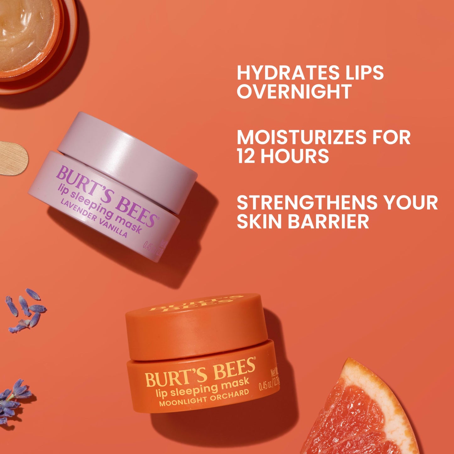 Burts Bees Lavender Vanilla Lip Sleeping Mask, With Hyaluronic Acid and Squalane Moisturizer To Instantly Hydrate Lips, Overnigh