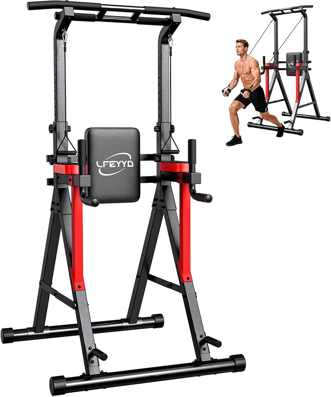 LFEYYD Power Tower Pull Up Bar Free Standing - 13-Level Adjustable Height Dip Station - Home Gym Strength Training Equipme...