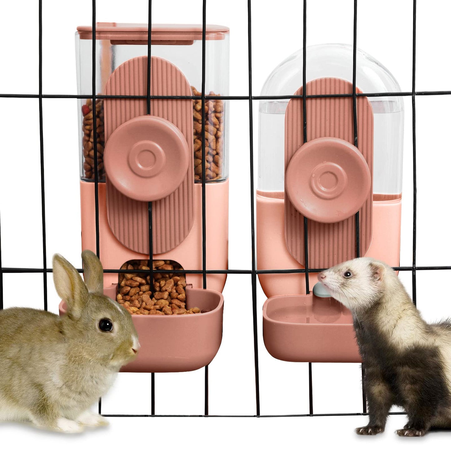 Lemtrflo Hanging Automatic Food Water Dispenser,Gravity Rabbit Feeder and Water Dispenser Set for Bunny Chinchilla Guinea Pig Hedgehog Ferret