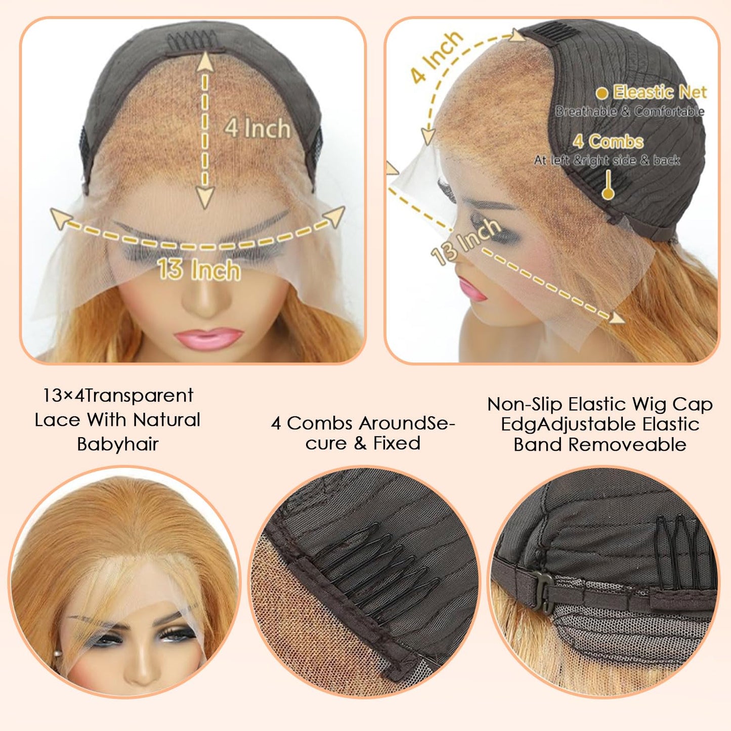 Shciyair Honey Blonde 200 Density 13x4 Body Wave HD Lace Front Wigs Human Hair Pre Plucked Honey Blonde Wig Human Hair HD Lace F