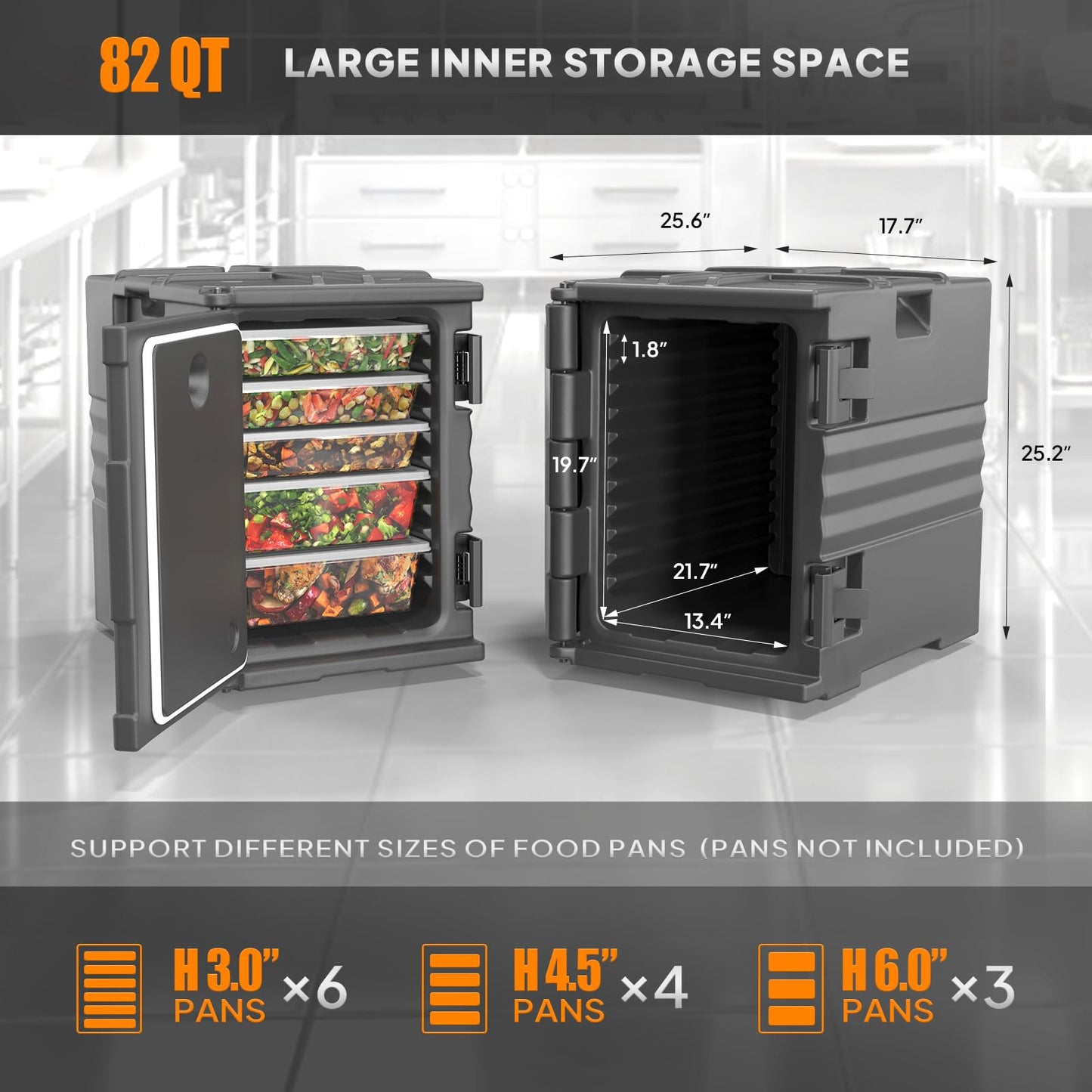 ROVSUN Hot Box Food Warmer 82 QT, Insulated Food Pan Carrier for 5 Full-Size Pan w/Wheels Double Buckles and Handles, Stackable Hot Boxes for Catering Restaurant Canteen Family Party