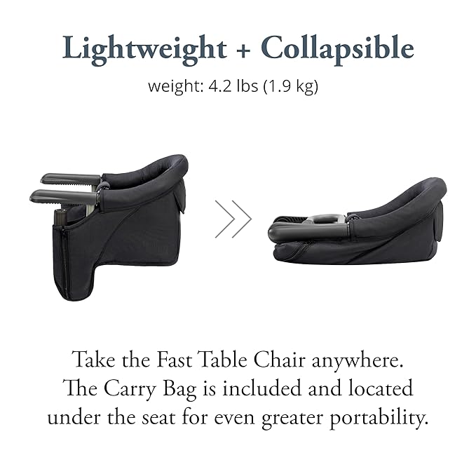 Inglesina Fast Table Chair, Black - Portable Baby High Chair - for Babies & Toddlers up to 37 lbs - Collapsible Design - Fits Tables 0.8'' to 3.5'' Thick - Compact & Easy to Use - Travel Bag Included