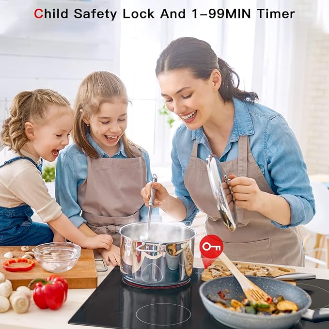 Electric Cooktop 30 inch Ceramic Stove 4 Burners 6700W Built-in Stove Top Electric Hot Plate Satin Glass cooktop in Black Touch Sensor Control/Timer/Child Safety Lock/9 Power Levelsr/220-240V