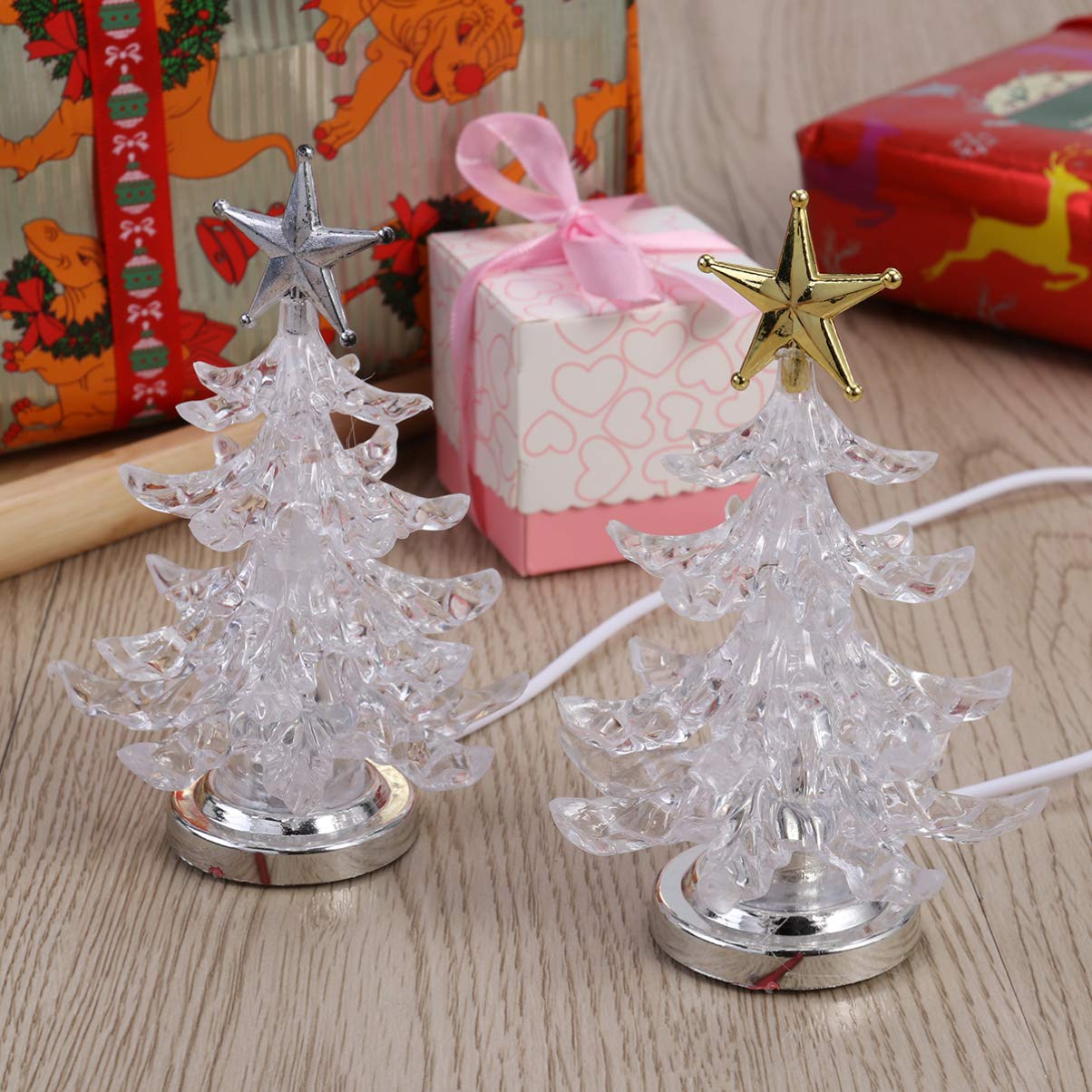 Mobestech 2Pcs Christmas Tree Night Light Usb Acrylic Light Up Christmas Tree Star Tree Top Tabletop Lights For Christmas Decor Ornaments