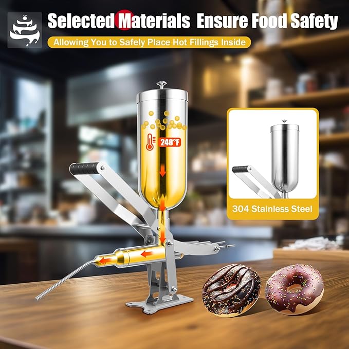 Commercial Donut Filler Machine, 5L Manual Donut Jelly Filler Injector with 1 Long Nozzle & 3 Short Nozzles, Stainless Steel Jelly Cream Filling Machine for Bakerie Restaurant Cafe