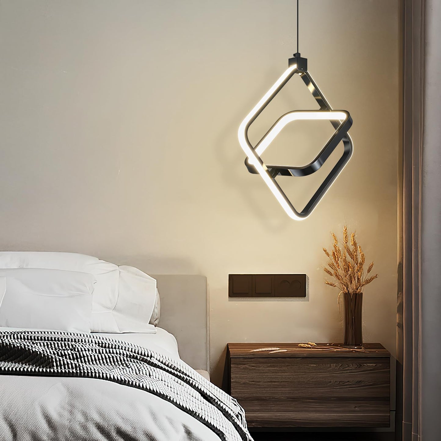 Bnhhlz Modern Led Pendant Lights Plated Black Rectangular Pendant Light Fixtures 4000K 20W Dimmable Pendant Lighting For Dining Room Kitchen Island Bedroom Living Room Foyer(1-Pack)