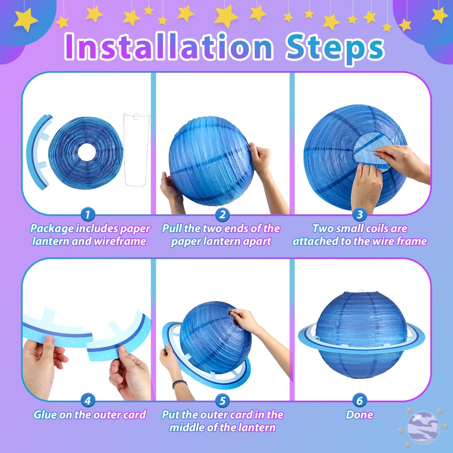 Fontien 8 Pcs  t Paper Lanterns - 12 Inch Outer Space Party Decorations, Solar System Design For Kids Space Theme Birthday Parties