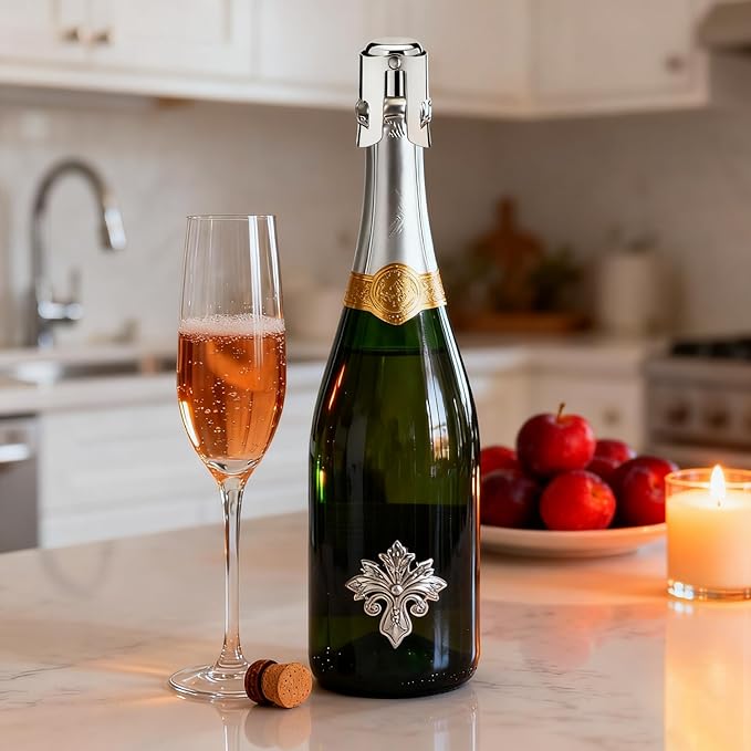Champagne Stoppers for Bottles, Pafusen Champagne Sealer Stopper, Stainless Steel Champagne Cork Stopper Toppers, Saver for Champagne Cava Prosecco Sparkling Wine (Champagne -3-Pack- Gold)