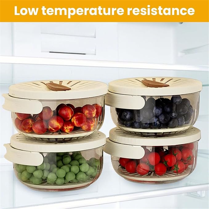 2 in 1 Draining and Preservation Basket, 2 in 1 Drainer and Strainer, Draining and Preservation Basket, Rotating Lid Mechanism, Multifunctional Fruit and Vegetable Washing Bowl (Brown, Large)