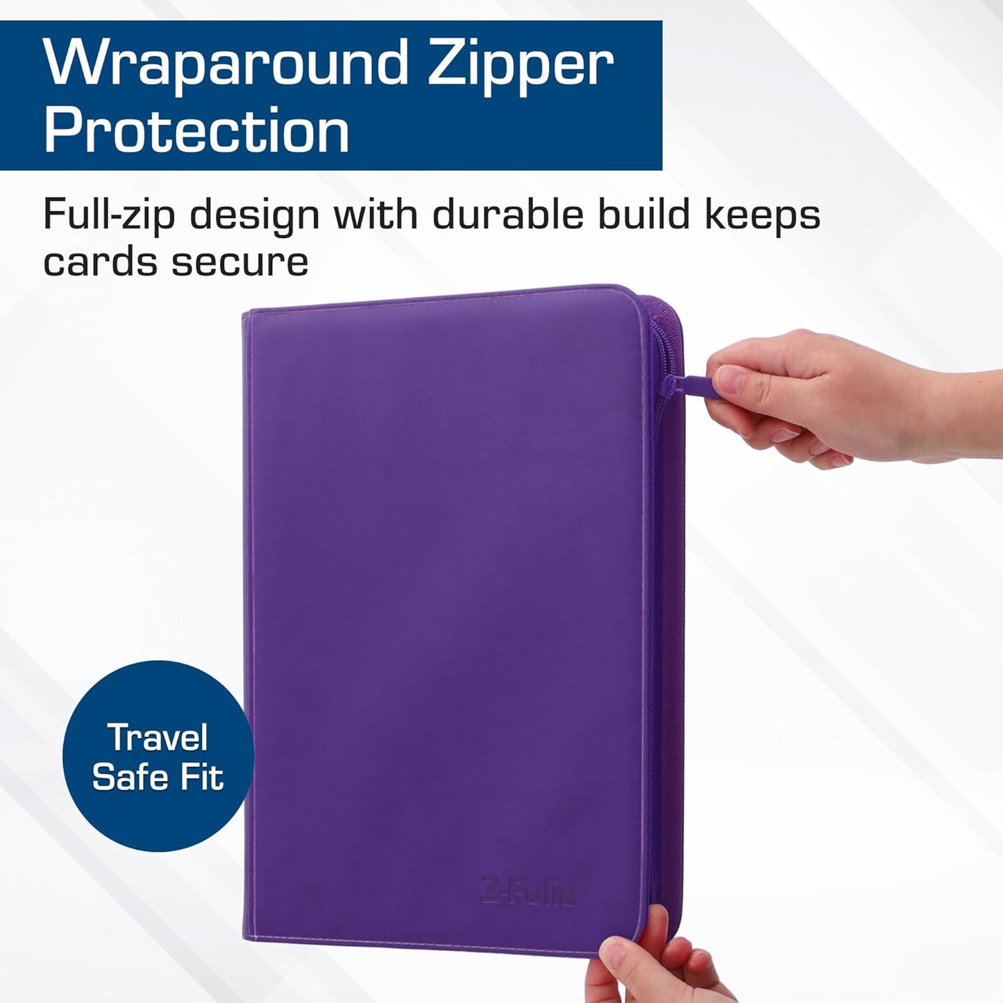 BCW Z-Folio 9-Pocket LX Album - Purple | Secure Zipper Card Organizer | Premium Leatherette Card Collection Binder | Trading Card Binder for Pokemon, MTG, Sport Cards and More