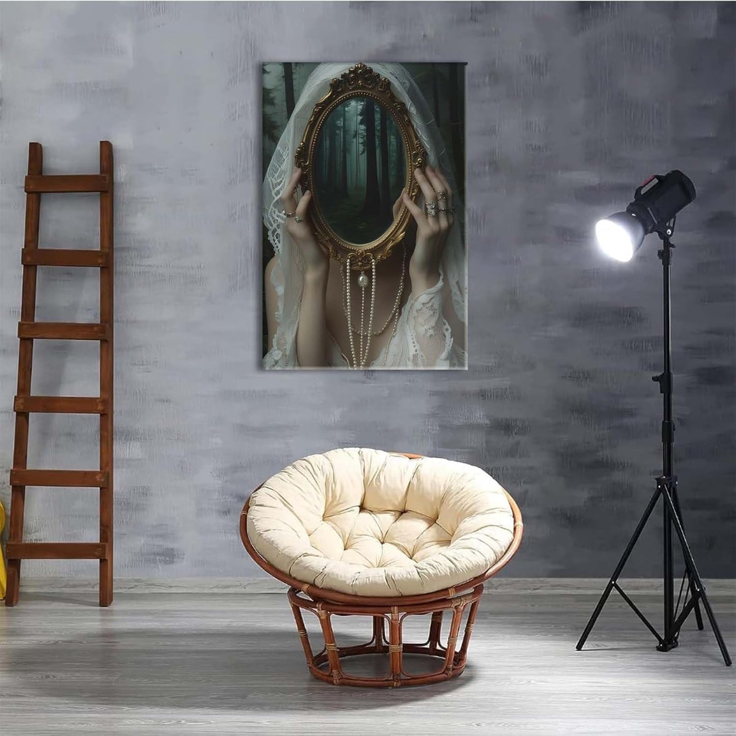 Mirror face covering dark art poster print melancholy gothic painting vintage feminine print victorian style decoration antique art32x48in Frameless