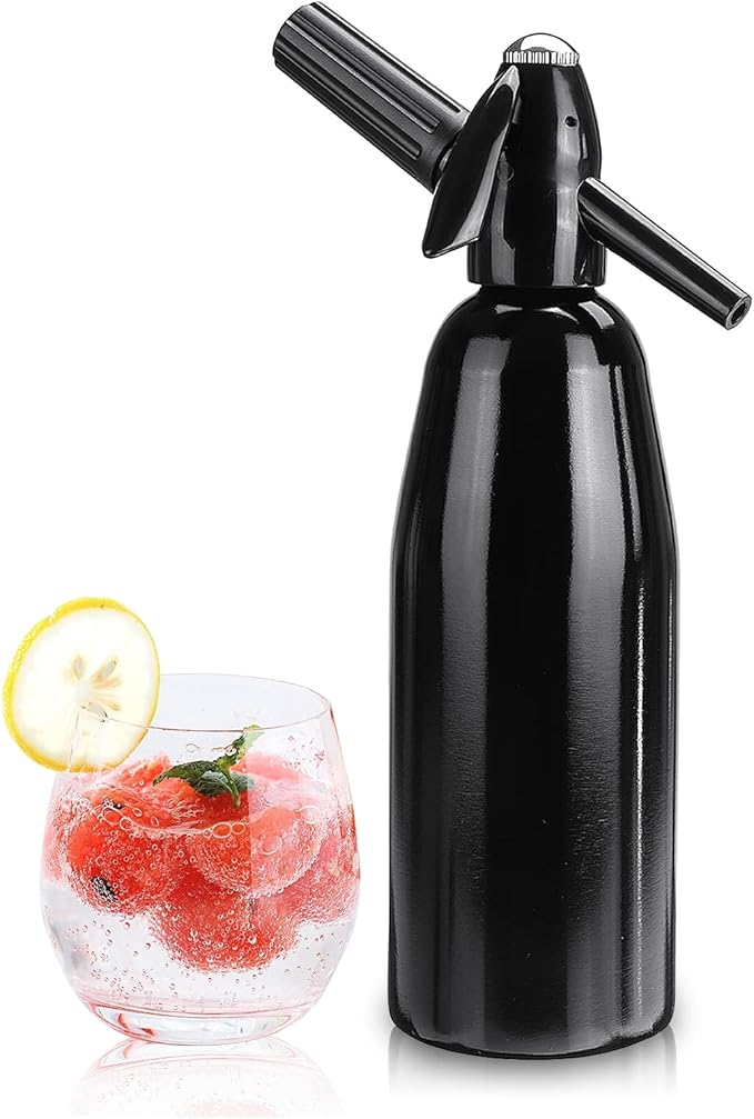 1L Portable Soda Siphon – Aluminum Home Soda Maker, Black Vintage Seltzer Bottle for DIY Carbonated Drinks, Sparkling Water Maker for Healthy Cocktails, Use 8 gram CO2 Cartridges (Not Included)