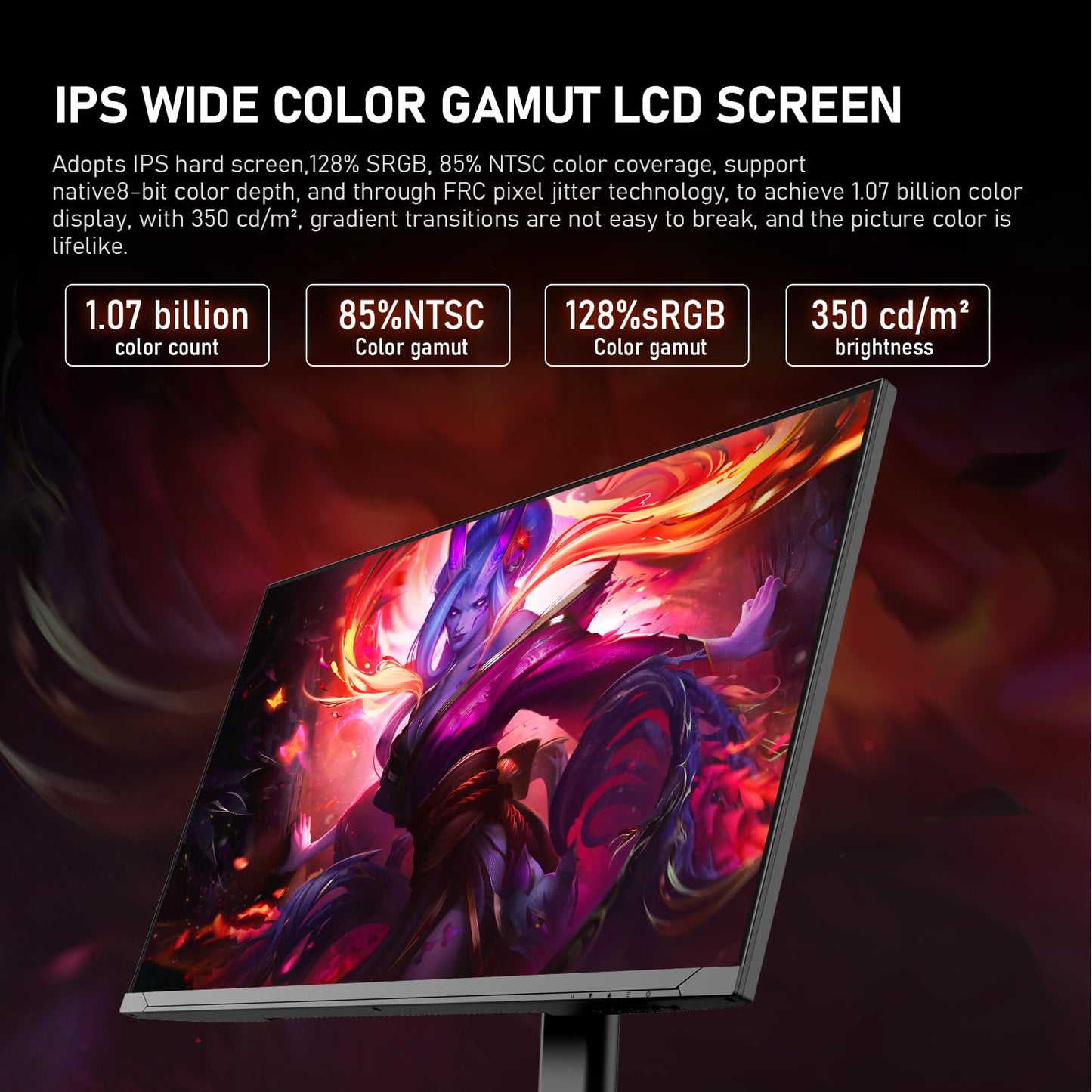 Gawfolk 27 inch IPS PC Screen, 4K Gaming Monitor 144Hz, 1ms, FreeSync, 128% sRGB, 178° Wide Viewing Angle, HDMI 2.1, DisplayPort,Height-Adjustable and Swivel,75 * 75MM Wall Mount Compatible - Black