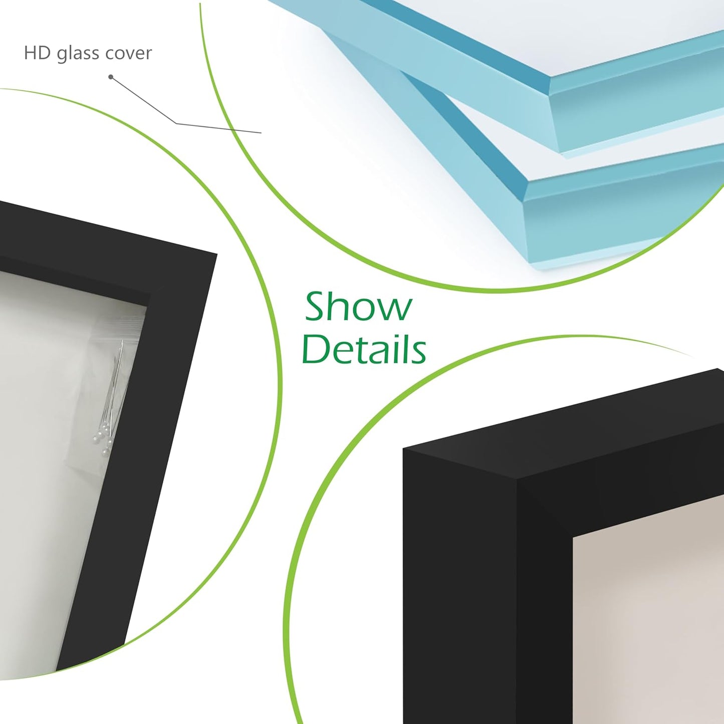 FrameWorks 12" x 18" Black Wooden Shadow Box Frame – Soft Felt Back, Tempered Glass, and Included Elegant White Ball Push Pins
