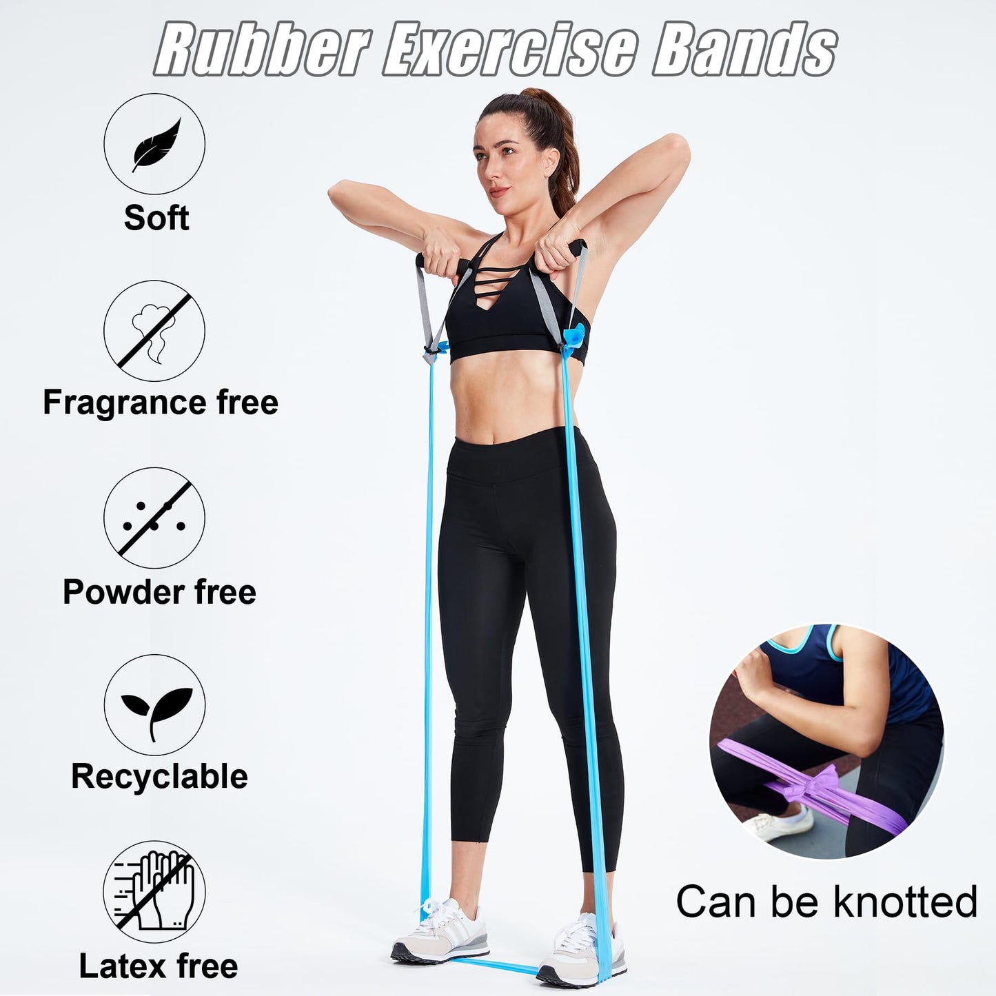 Exercise Bands Set with Handles - Latex Free Resistance Bands for Stretching, Workout, Rehab, Yoga, Pilates, Gym, Home Exercise
