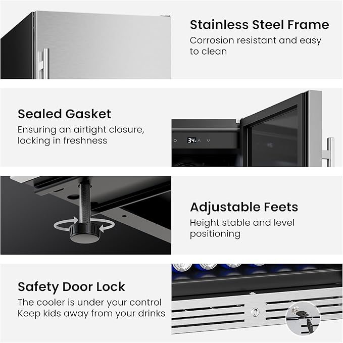 Yeego 24 inch Beverage Refrigerator, 160 Cans Beverage Fridge with Lock & Auto Defrost, Stainless Steel Indoor/Outdoor Refrigerator Freestanding or Under Counter Beverage Cooler for Soda, Beer, Wine