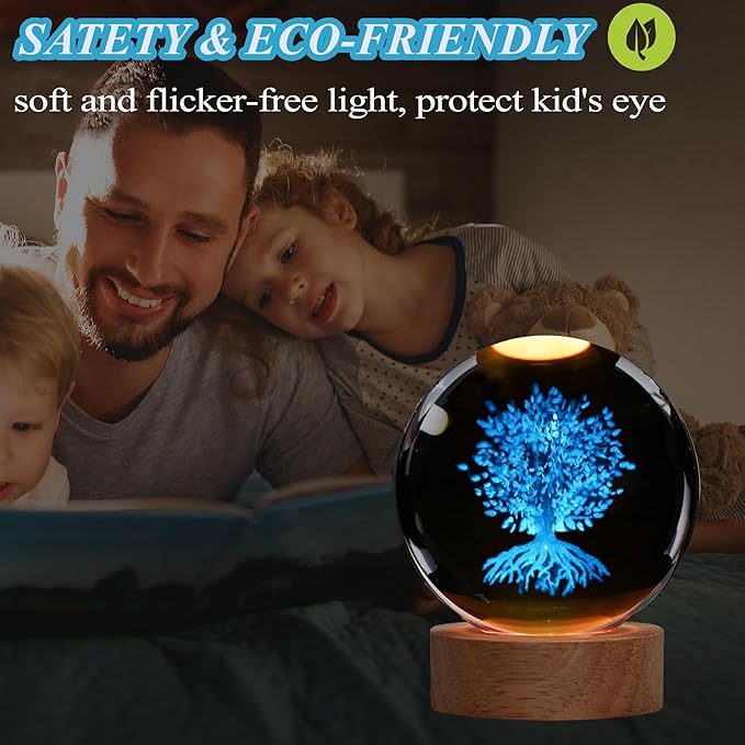Tree of Life Crystal Night Light, Tree of Life Gifts, K9 3.15 Inch(80mm) Crystal Ball Night Light with 16 Colors Remote Upgraded Lamp for Birthday Xmas Plant Sphere for Room Decor Boys Girls