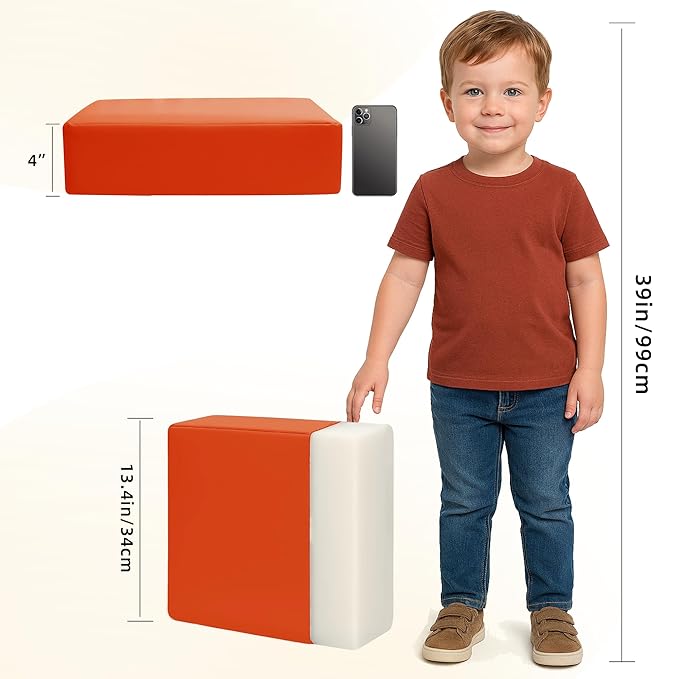 Toddler Booster Seat for Dining Table, 2 Elastic Seat Belts, Anti Scratch PU Skin-Friendly, Waterproof, Anti-Wrinkle, Detachable Non-Slip Bottom - Tangerine