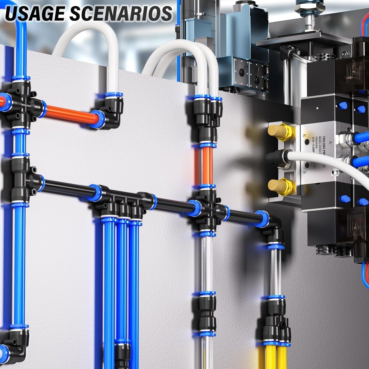 TAILONZ PNEUMATIC 5/16 Inch od Push to Connect Fittings Pneumatic Fittings Kit 10 Spliters+10 Elbows+10 tee+10 Straight+10 PPF+10 PP (60 pcs)