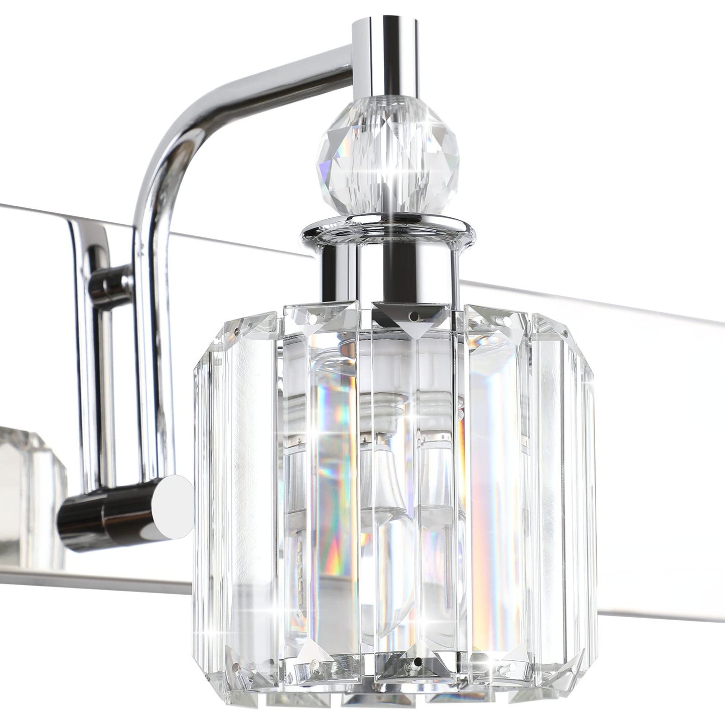 Ralbay Crystal Vanity Light - Modern Chrome 2-Light Bathroom Fixture, 15 Stainless Steel, Model 8605