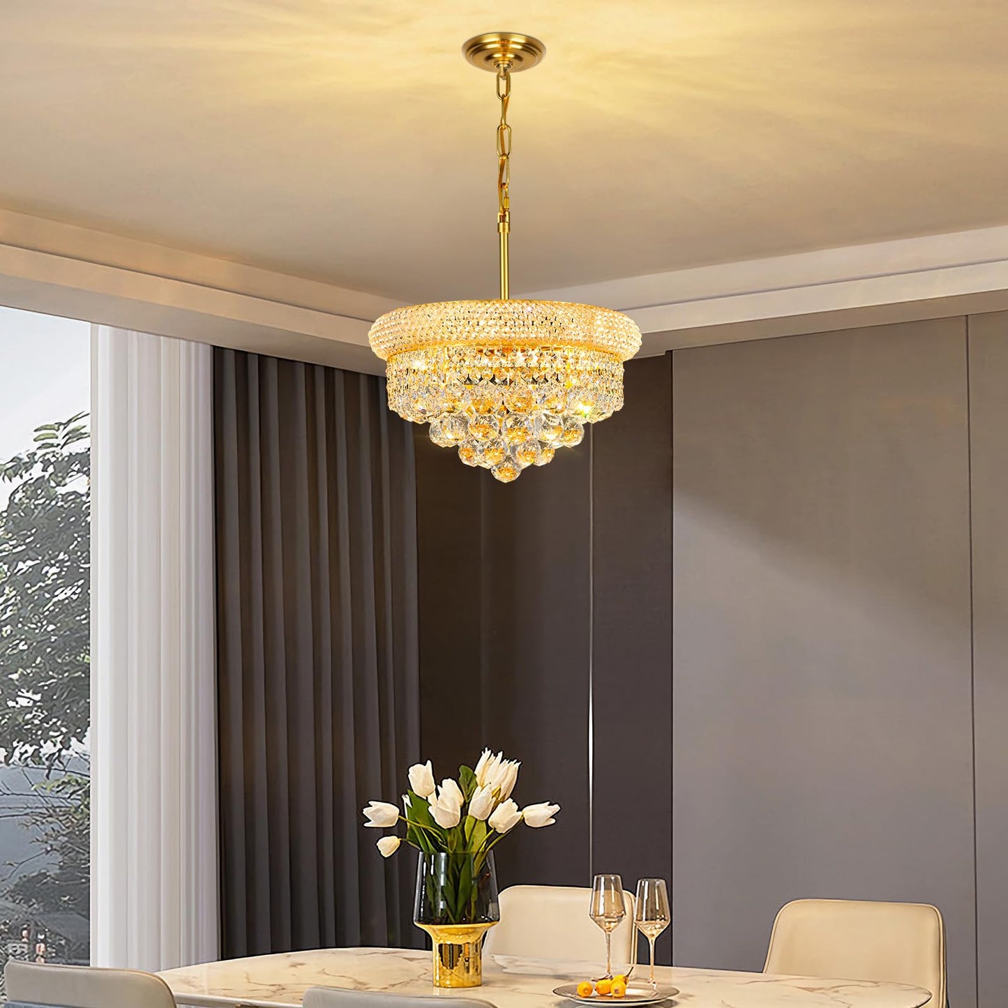 Crystal Chandeliers For Dining Room Light Fixture Over Table  Empire Style K9 Crystal Chandeliers For Bedroom  4 Lights Gold stylish Lighting Fixtures For Entryway Kitchen Island Foyer D15 Inch