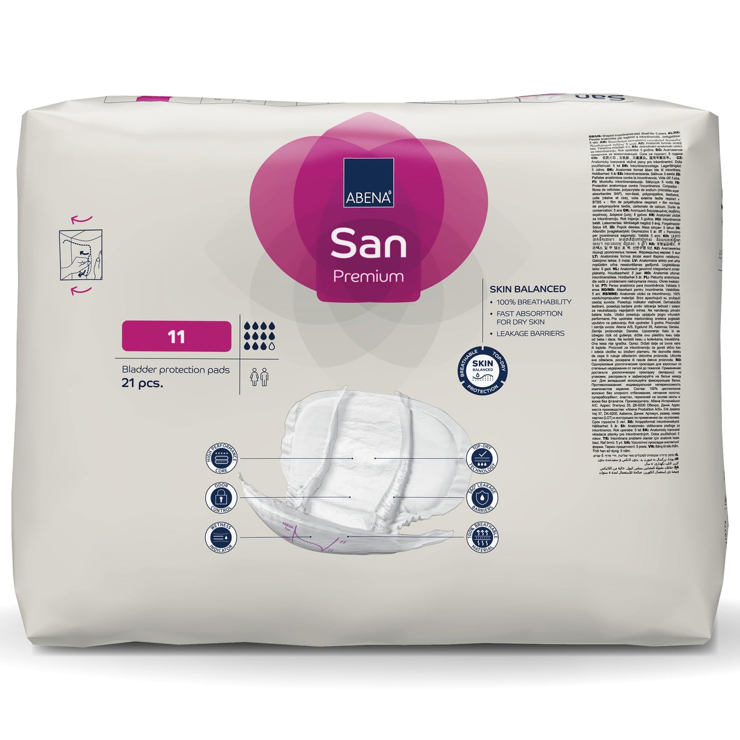 Abena San Premium Incontinence Pads, Heavy Absorbency, (Sizes 8 to 11), Size 11, 21 Count