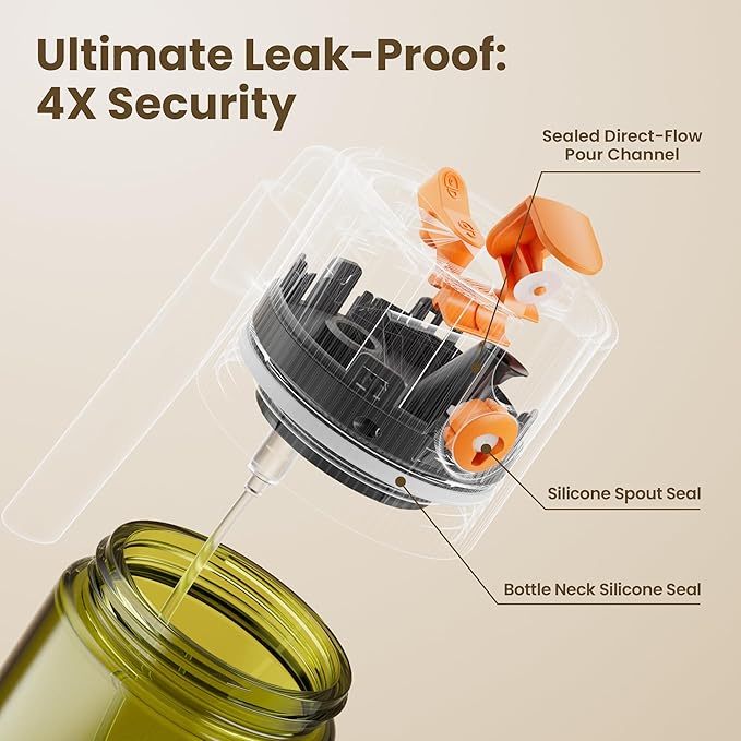 Upgrade 2 in 1 Oil Sprayer for Cooking, Olive Oil Dispenser Bottle for Kitchen Gadgets with Stickers, 17oz/500ml Food Grade Light-Blocking Glass Spray Bottle for Salad, Air Fryer, BBQ