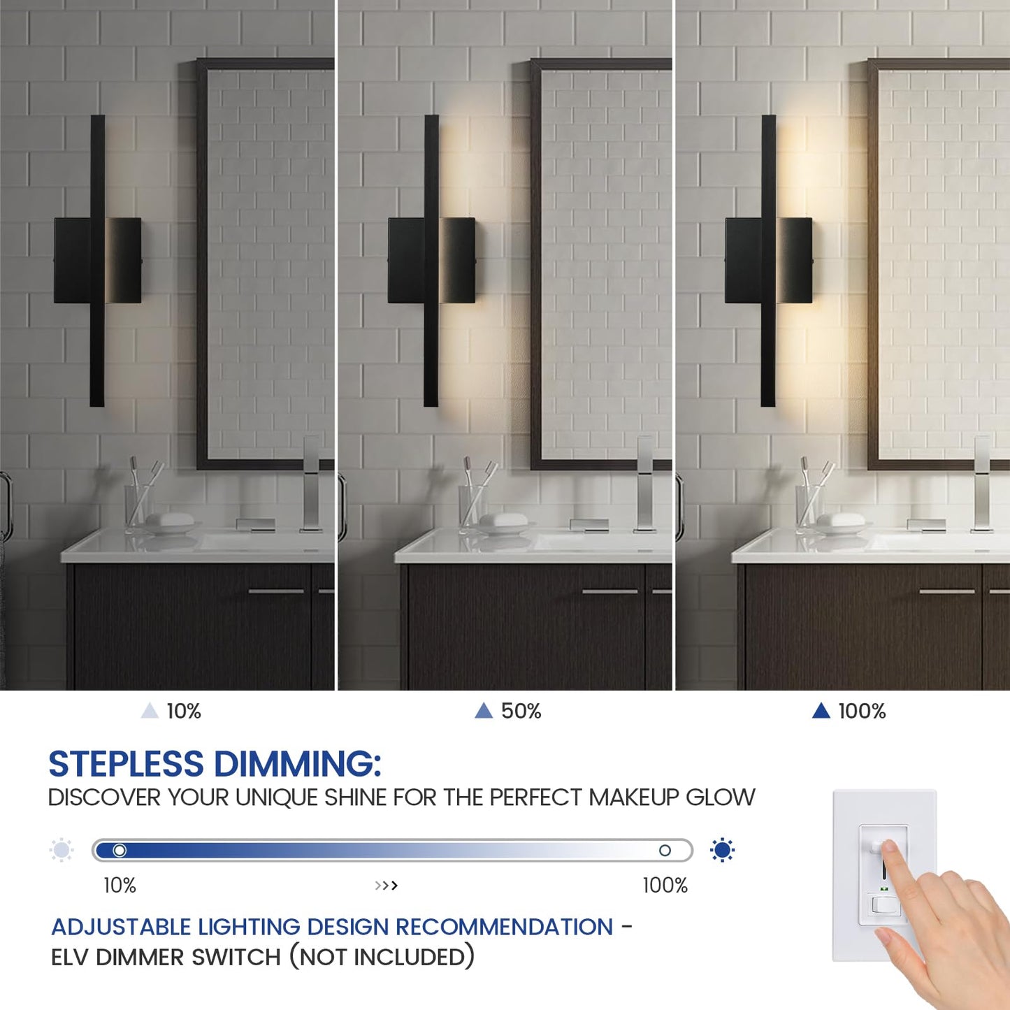 Epinl Black Bathroom Vanity Light - 15.7 Led Dimmable Wall Sconce, Aluminum Fixture For Bathroom & Bedroom, Model 8081Wl-16Bk-Us