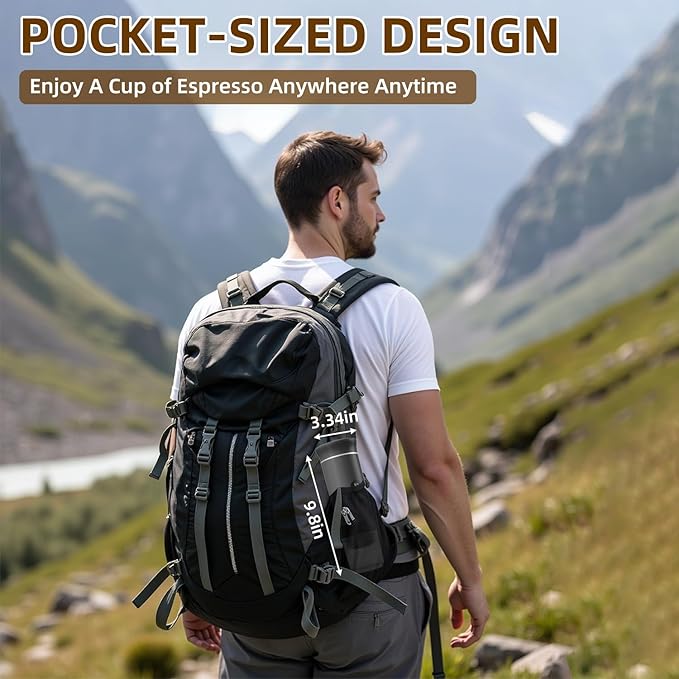Portable Coffee Maker for Travel & Camping, Portable Espresso Maker for Travel, Rechargeable Cordless Battery Operated Coffee Makers for Ground Coffee, NS Capsule RV, Hiking, Office(Grey)