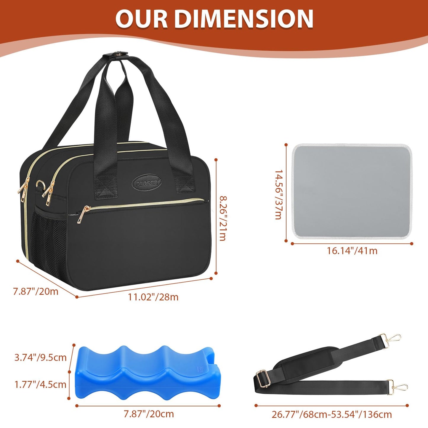 PIIOSER Breastmilk Cooler Bag with Ice Pack, Fits 6 Baby Bottles Up to 9 Ounce, Insulated Bottle Travel Bags with Shoulder Strap-Wearable Breast Pump Carrying Case for Nursing & Working Moms, Black