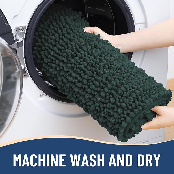 Arotive Luxury Chenille Bathroom Rug Mat, Extra Soft Thick Absorbent Shaggy Bath Rugs, Non-Slip Machine Wash Dry, Plush Bath Mats for Bathroom, Shower and Tub, 54x24, Dark Green