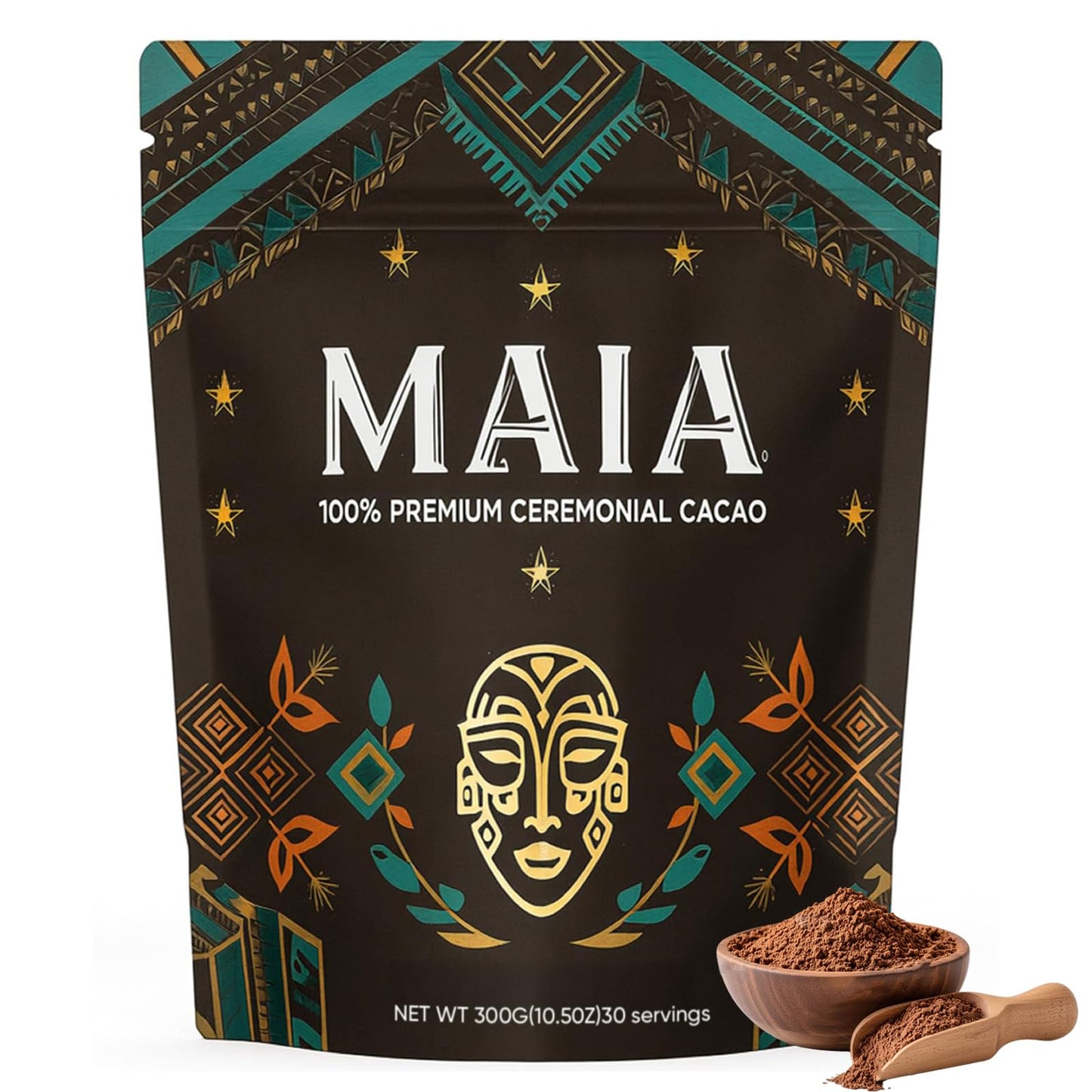 Maia Ceremonial Cacao - 100% Pure Natural  Enhanced with Flavanol  Theobromine  Magnesium & Natural Flavonoids Blend  For Mental Clarity  Focus  Energy Boost & Mood Elevation  Zero Sugar  Non-GMO  Vegan