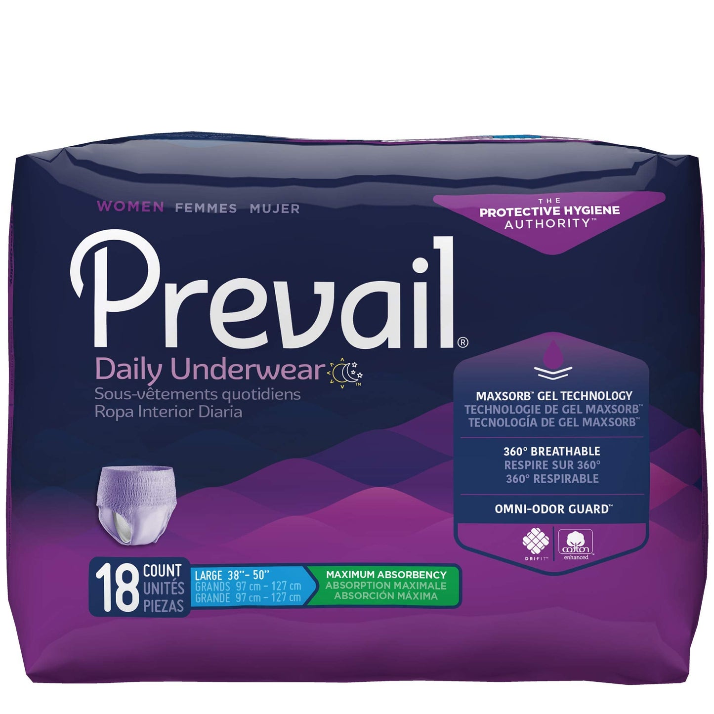 Prevail Maximum Absorbency Incontinence Underwear for Women, Large, 18 Count