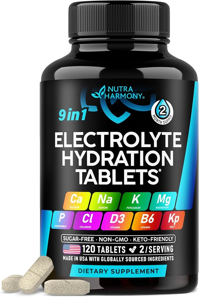Electrolytes - Electrolyte Tablets with Magnesium, Sodium, Potassium, Chloride, Vitamins D3 & B6, Kelp Powder - Salt Pills...