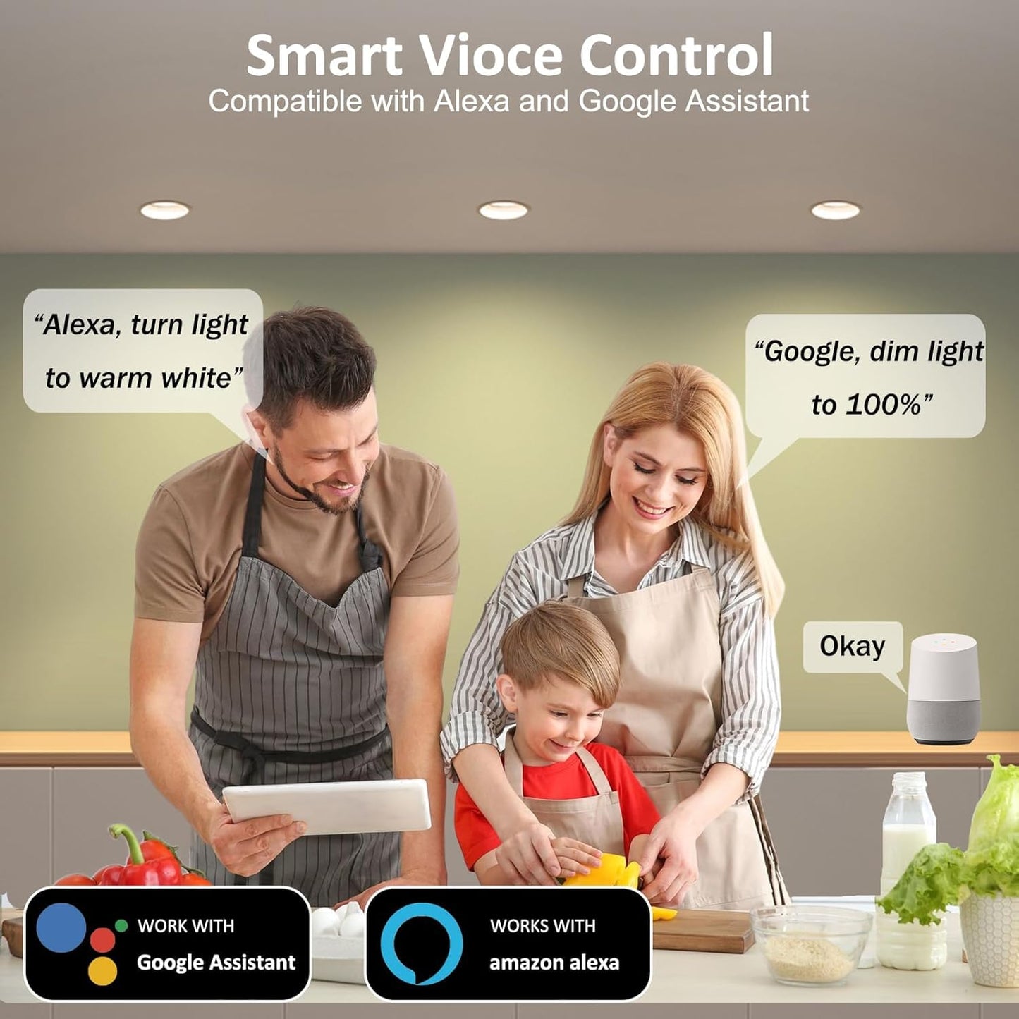 inShareplus Smart WiFi LED Downlight 5W 120V RGBCW Dimmable 12 Pack Multicolor Aluminum