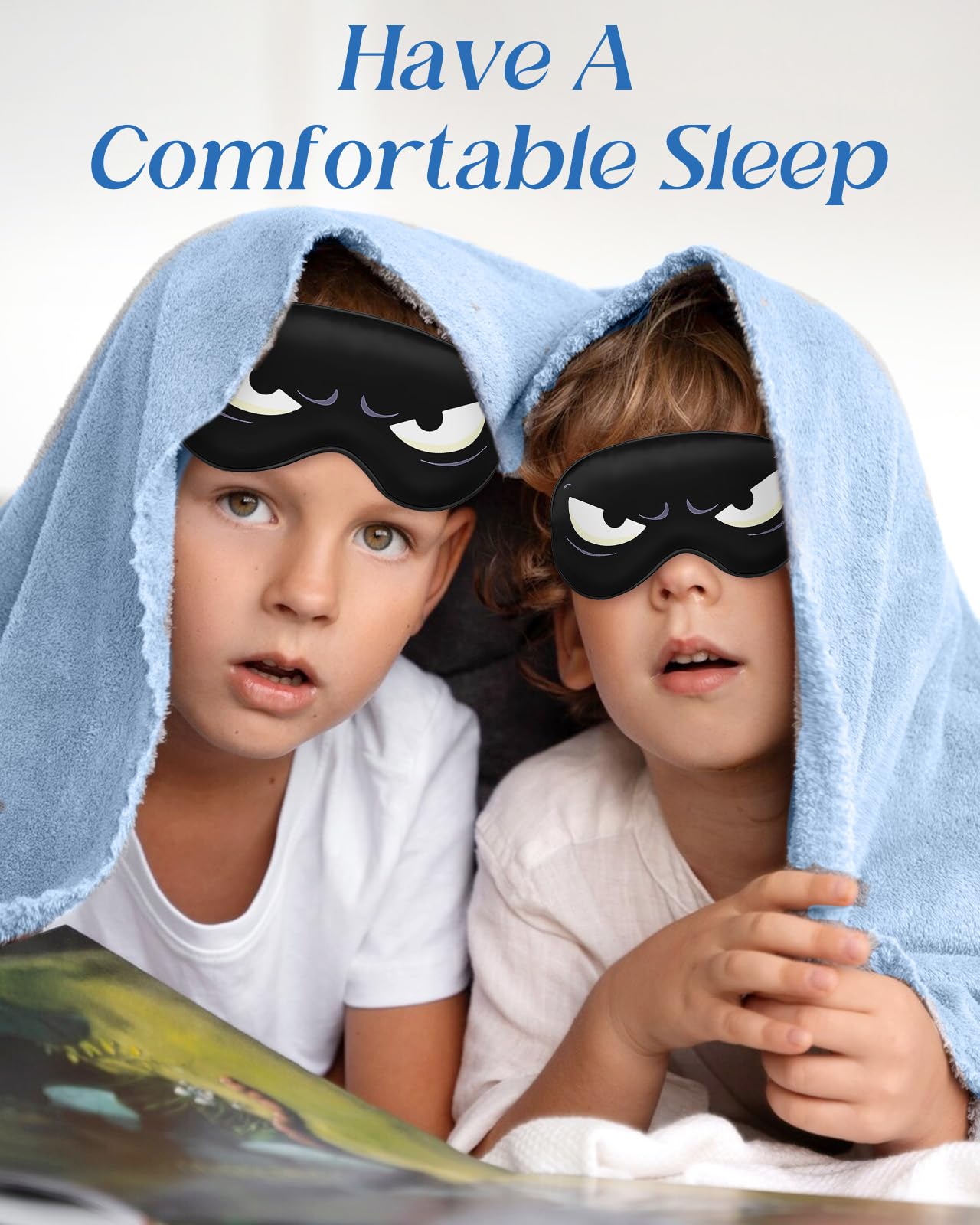 Miss Adola Sleep Mask for Kids - Silk Eye Mask for Sleeping Cute Cartoon Kids Sleep Mask for Boys Girls Teens Soft Smooth Adjustable Straps Silk Kids Eye Cover, Black White Eyes