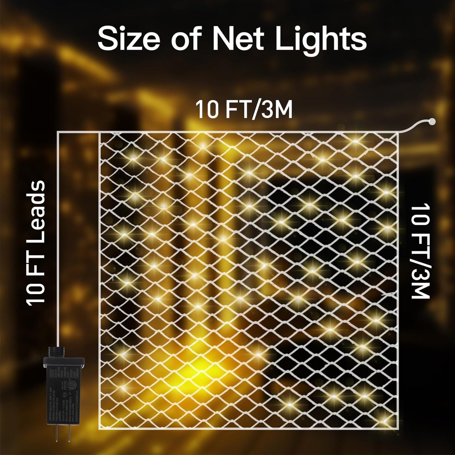 Leisure World LED Net Lights 10FT x 10FT Warm White with Remote, 8 Modes for Outdoor Decorations