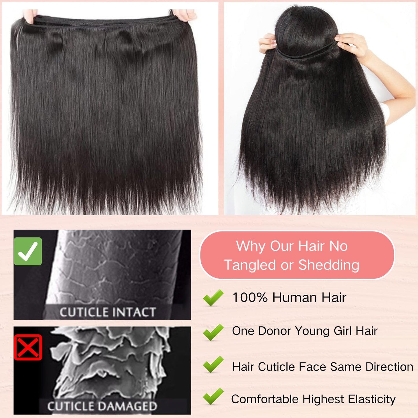 Aliprincess 12A Brazilian Virgin Hair Straight 16 Inch Double Weft One Bundle - 100% Unprocessed Natural Black Color Weave Bundl