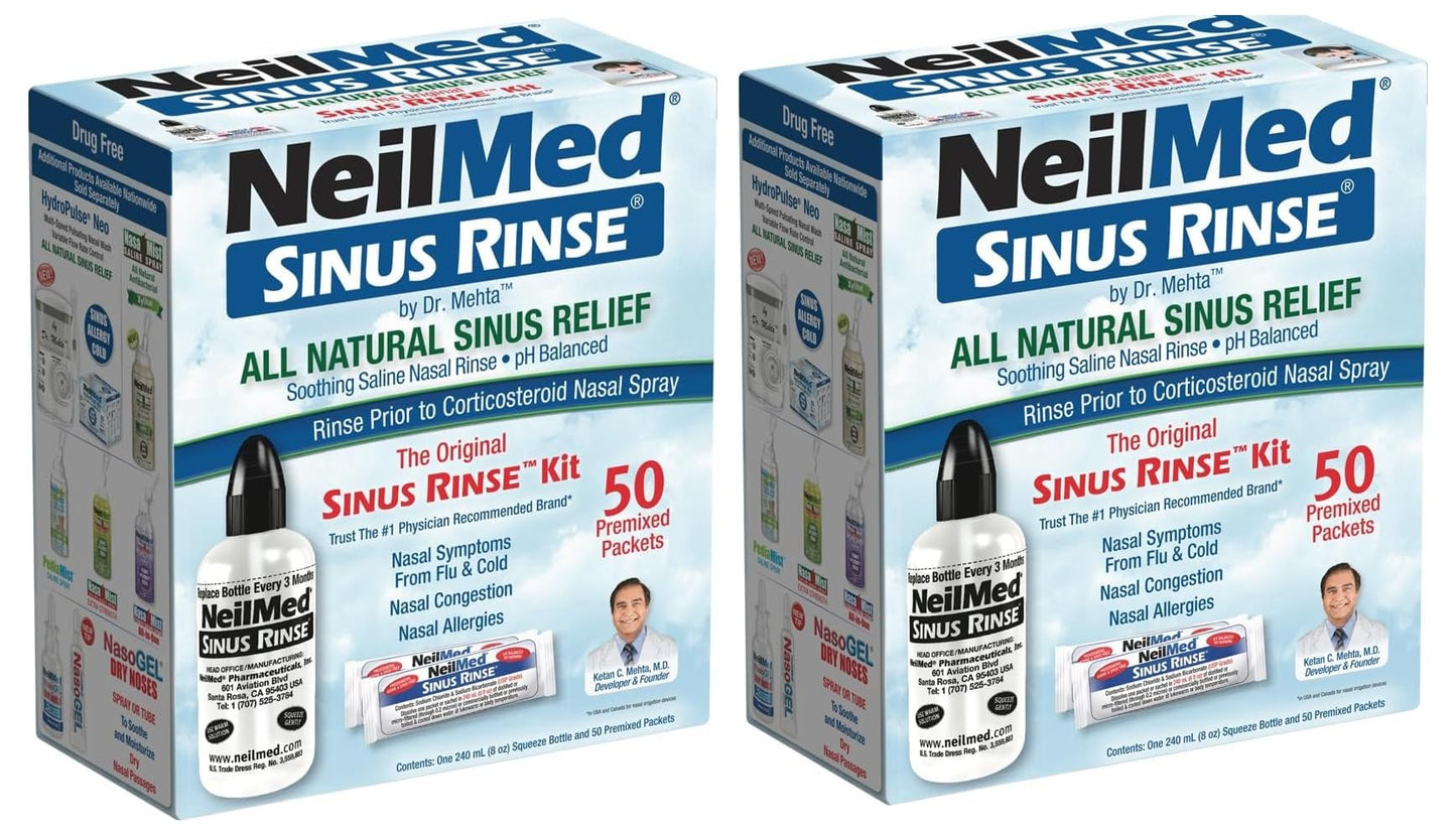 NeilMed Sinus Rinse - A Complete Sinus Nasal Rinse Kit, 50 Count (Pack of 2)