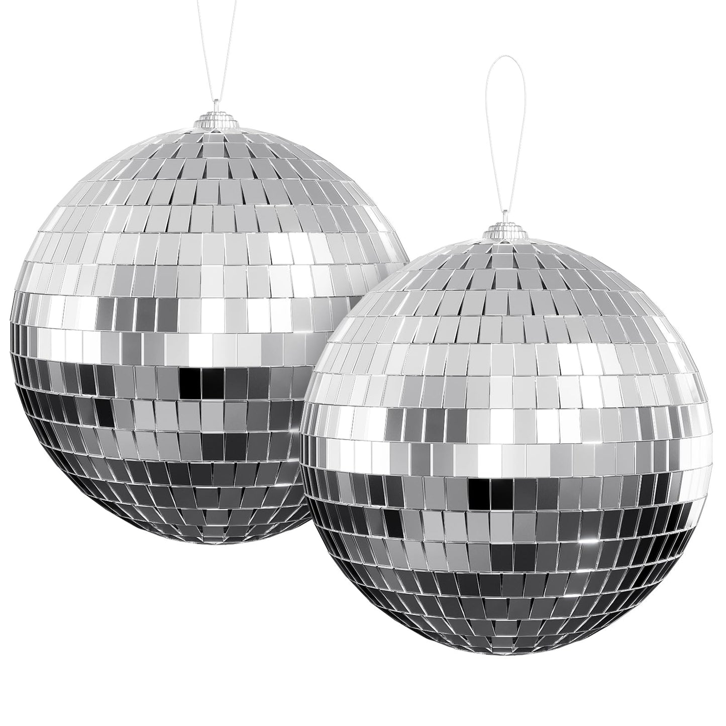 Youdepot 6-Inch Disco Ball 2-Pack - Silver Hanging Mirror Balls with String, Reflective Disco Ball Decor for Disco Party Decorat