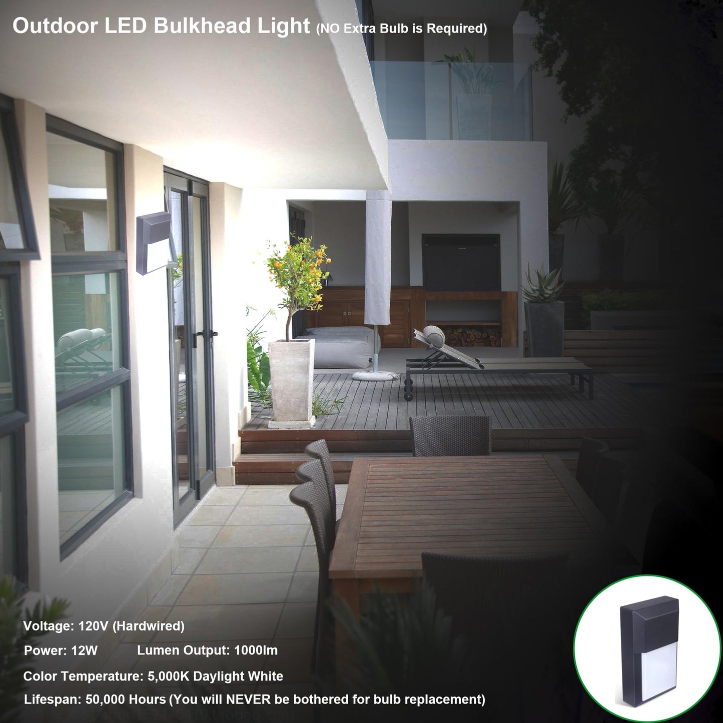 Lit-Path Outdoor Led Wall Lantern  Wall Sconce As Porch Lighting Fixture  12W 1000 Lumens  Aluminum Housing Plus Pc  5000K Black Finish  1-Pack