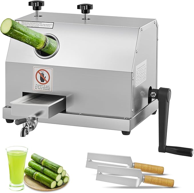 FOHERE Commercial Sugarcane Juicer, 110LBS/H High Output Sugar Cane Press with 3 Stainless Steel Rollers, 2.4" Large Inlet, Manual Sugarcane Juice Extractor Squeezer for Home/Commercial Use