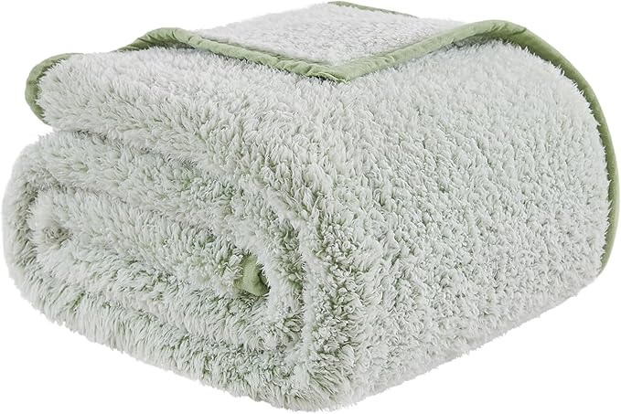 EMME Fuzzy Blanket Soft Fleece Throw Blankets for Women, Fluffy Sherpa Throws(Plush Sage,60"x80")