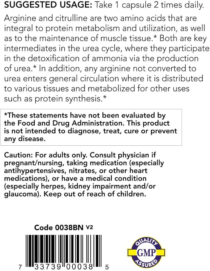 NOW Sports Nutrition, Arginine & Citrulline 500 mg/ 250 mg, Amino Acids, 240 Veg Capsules