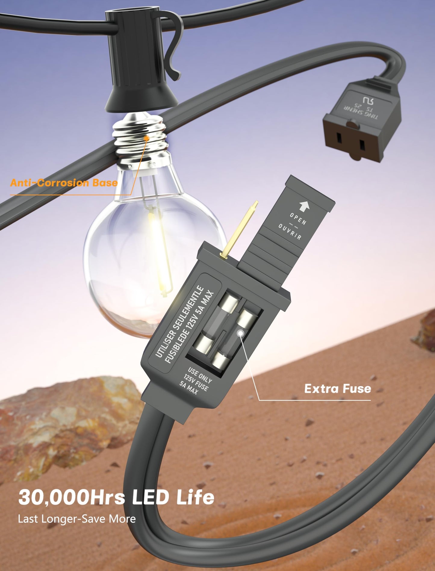 Sunsgne 25Ft Globe Led Outdoor String Lights - Waterproof Shatterproof Black Wire, Warm White Plastic Bulbs For Café Bistro Pergola Tents