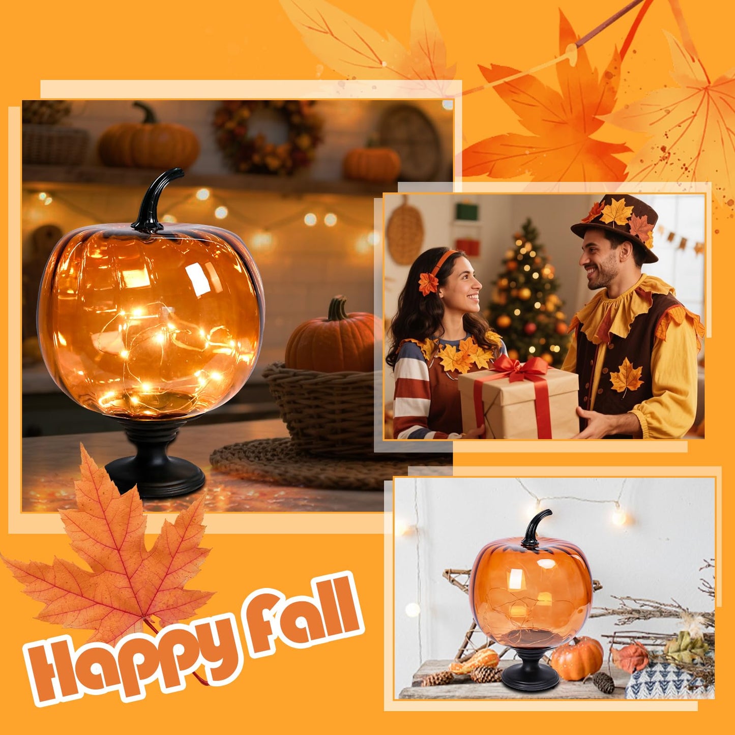 Afirst Decorative Glass Pumpkin Lights  Battery Operated Pumpkin Table Lamps  Halloween Fall Harvest Collection