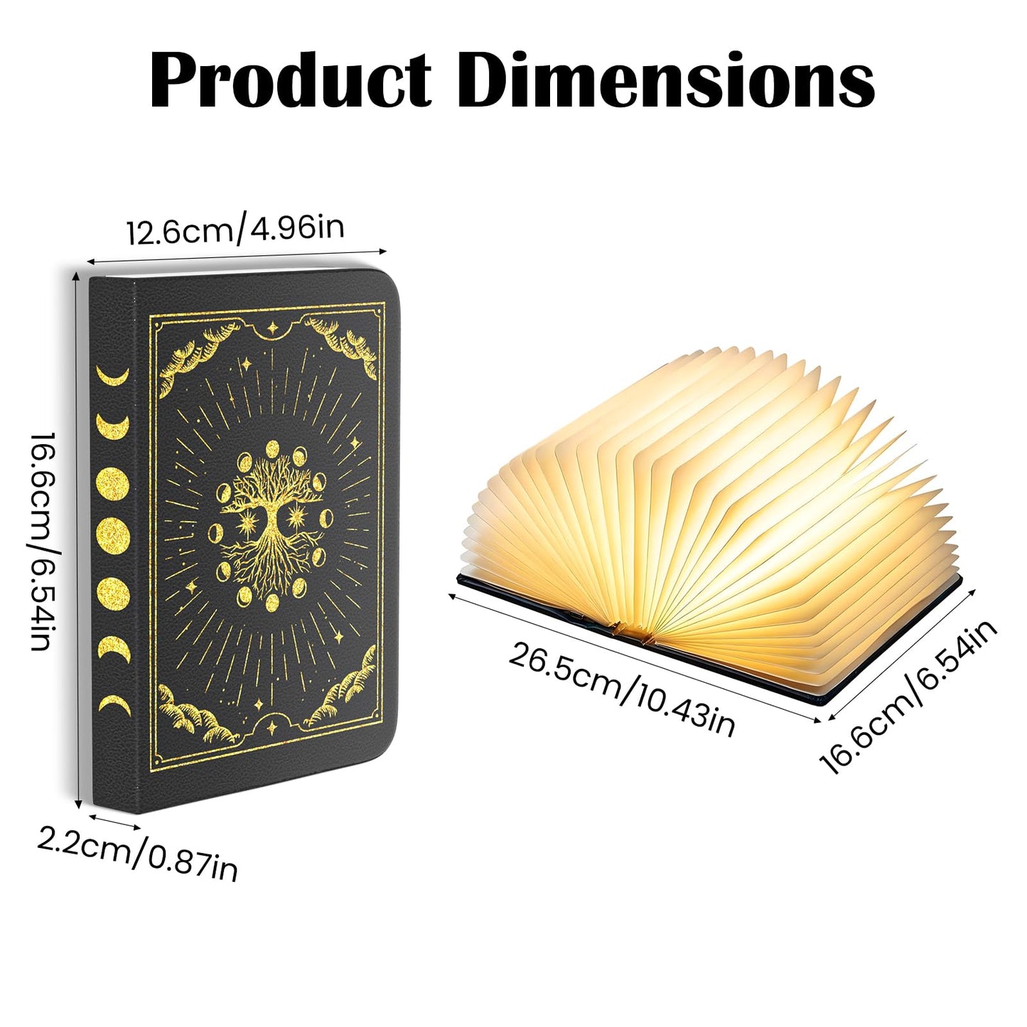 6.5 Inch Book Lamp, Foldable Paper Book Light, Bookshaped Night Light Embossed Cover Design, Rechargeable Folding Paper Lamp, Perfect Books Decor & Book Lovers, Women or Friend, Christmas Gifts Choice