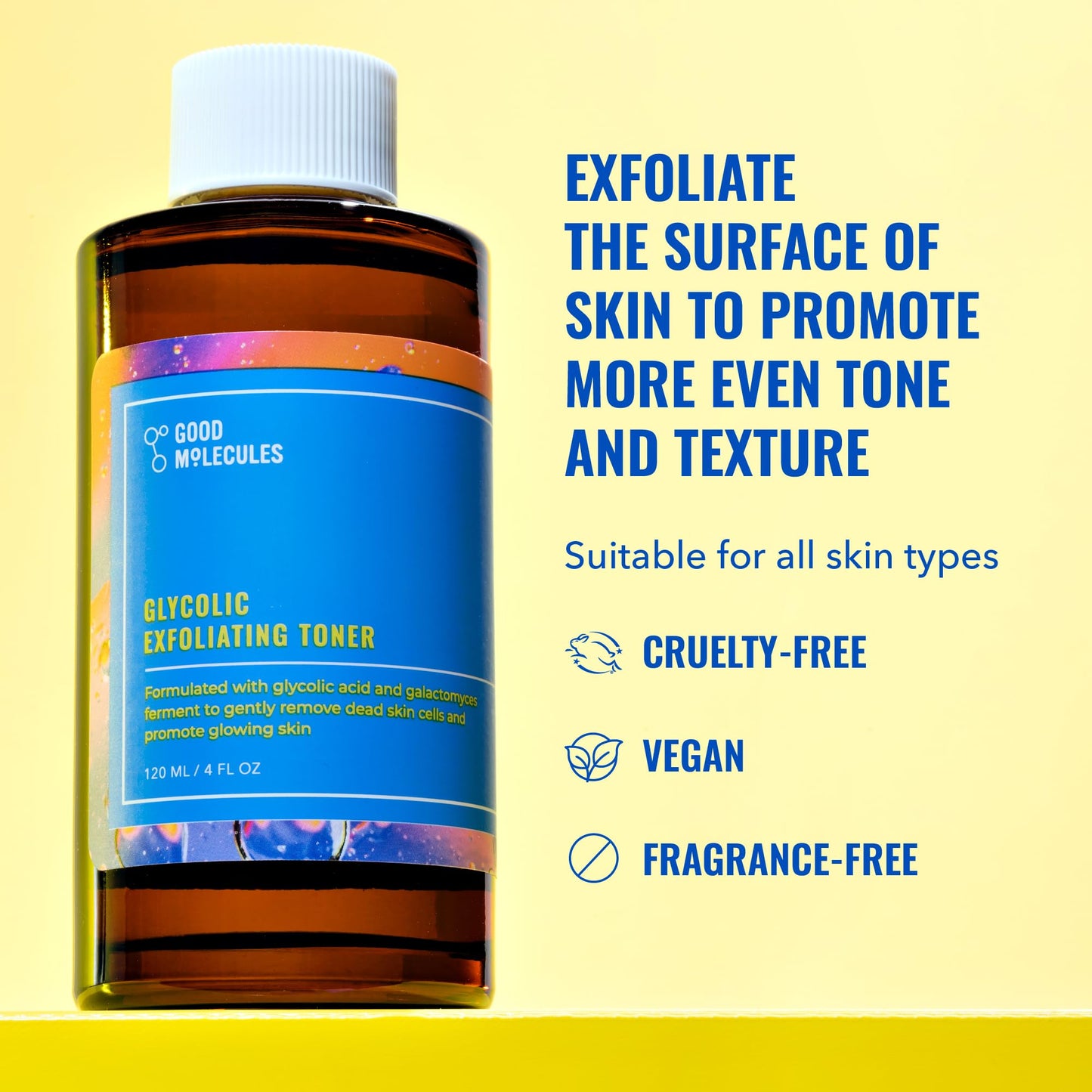 Good Molecules Glycolic Exfoliating Toner - Hyaluronic and Glycolic Acid Daily Toner for Face - Cleansing Facial Exfoliant for G